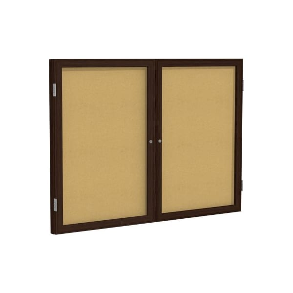 Ghent Enclosed Bulletin Board, 2 Door, 60"W x 36"H, Natural Cork/Walnut Frame PN23660K - main